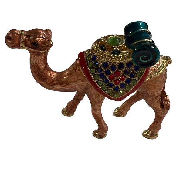 Jeweled Camel Trinket Box Hinged Enameled Metal Miniature Figurine Multicolor - Picture 1 of 6